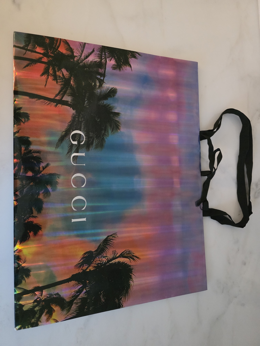 Gucci Large Iridescent Holographic Shopping Gift Bag with Black Handles